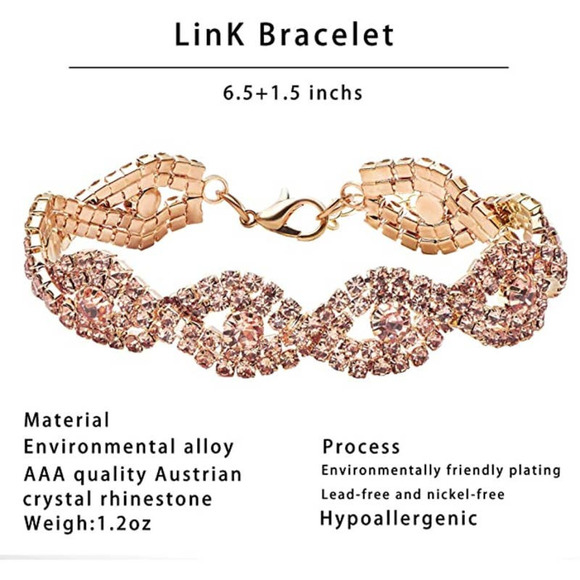 Crystal Necklace Bridal Set Rhinestone Necklace Bracelet Earring Peach - Picture 5 of 5